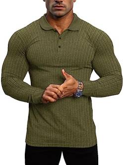 Lehmanlin Muskel-Poloshirts für Herren Langarm Stretch Slim Fit Baumwolle Golf T-Shirt (Grün/2XL) von Lehmanlin
