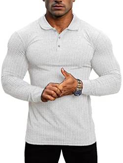 Lehmanlin Muskel-Poloshirts für Herren Langarm Stretch Slim Fit Baumwolle Golf T-Shirt (Weiß/2XL) von Lehmanlin