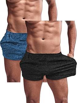 Lehmanlin Sport Shorts Herren Bodybuilding Kurze Shorts Workout Trainingsshorts Schnell Trocken 7,6CM Innennaht (schwarz&blau-L) von Lehmanlin