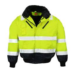 LeiKaTex Warnschutz-Pilotenjacke Winter gefüttert 4 in 1 Funktion mit Kapuze, Winddicht & Wasserabweisend für Herren und Damen (4XL, Neongelb/Marine) von LeiKaTex