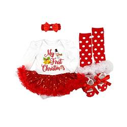 Leider Babys Erstes Weihnachts-Outfit-Set Weihnachtsmann Kleidung Tutu Kleid 4 STÜCKE (6-9 Monate, Weiße Glocken) von Leideur