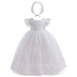 Leideur Baby Girl Taufkleid Lang Segenskleider Weiß Formale Brautkleider Besondere Anlässe Kleid für Neugeborene (Weiß 3, 6 Monate) von Leideur