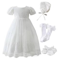 Leideur Baby Girl Taufkleid Lang Segenskleider Weiß Formale Brautkleider Besondere Anlässe Kleid für Neugeborene (Weiß 4 Stück, 3 Monate) von Leideur