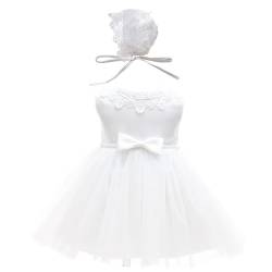 Leideur Baby Mädchen Weiß Taufkleid mit Haube Neugeborenen Taufe Kleid Spitzenkleid für Hochzeit Geburtstag (Weiß, 12M) von Leideur