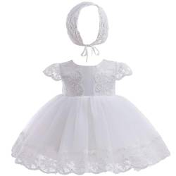 Leideur Baby Mädchen Weiß Taufkleid mit Haube Neugeborenen Taufe Kleid Spitzenkleid für Hochzeit Geburtstag (Weiß 1, 24M) von Leideur