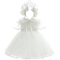 Leideur Baby Mädchen Weiß Taufkleid mit Haube Neugeborenen Taufe Kleid Spitzenkleid für Hochzeit Geburtstag (Weiß 4, 18M) von Leideur