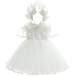 Leideur Baby Mädchen Weiß Taufkleid mit Haube Neugeborenen Taufe Kleid Spitzenkleid für Hochzeit Geburtstag (Weiß 4, 24M) von Leideur