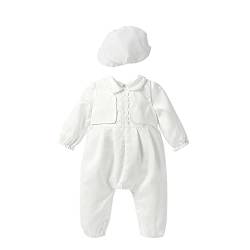 Leideur Tauf-Outfits für Baby Jungen 2 Stück 1 Jahr Geburtstag weiß Tauf-Set mit Kappe, weiß, 12 Monate von Leideur