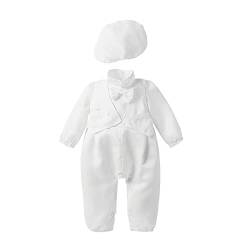 Leideur Taufe Outfits für Baby Jungen 2 Teile 1 Jahr Geburtstag Weiß Taufe Set mit Mütze (3 Monate, Weiß 1) von Leideur