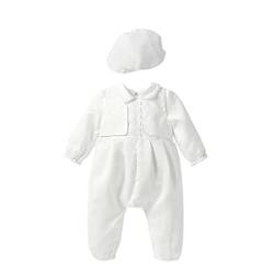 Leideur Taufe Outfits für Baby Jungen 2 Teile 1 Jahr Geburtstag Weiß Taufe Set mit Mütze (6 Monate, Weiß) von Leideur