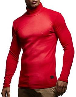 Herren Rollkragenpullover Pullover Rollkragen Hoodie T-Shirt Slim Fit (L, Rot) von Leif Nelson