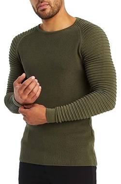 LEIF NELSON Herren Strickpullover Basic Rundhals Crew Neck Sweatshirt Langarm Sweater Feinstrick LN20729, Größe M, Khaki von Leif Nelson