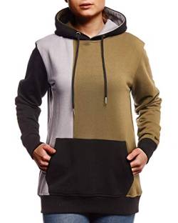 Leif Nelson Damen Pullover Hoodie Pulli mit Kapuze Kapuzenpullover für Frauen Oberteile Longsleeve Sweatshirt Langarm Slim Fit LN0538 Größe M Khaki von Leif Nelson