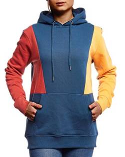 Leif Nelson Damen Pullover Hoodie Pulli mit Kapuze Kapuzenpullover für Frauen Oberteile Longsleeve Sweatshirt Langarm Slim Fit LN8438 Größe L Indigo von Leif Nelson