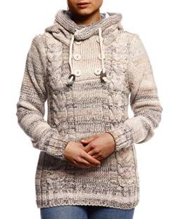 Leif Nelson Damen Pullover mit Kapuze Slim Fit Longseleeve Schwarzer Strickpullover Sweatshirt Winterpullover Kapuzenpullover Hoodie Pulli LN20227D Beige Large von Leif Nelson