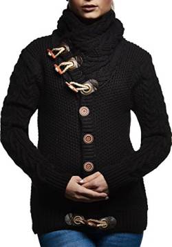 Leif Nelson Damen-Winter-Strickjacke mit Schalkragen - Slim Fit Cardigan Frauen Jacke mit Knöpfen L Schwarz von Leif Nelson