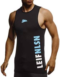 Leif Nelson Gym Herren Fitness Sport-Shirt ohne Ärmel Top Trainingsshirt Slim Fit Männer Bodybuilder Training Funktionsshirt Bekleidung für Bodybuilding LN8283 Schwarz-Türkis XX-Large von Leif Nelson