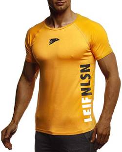 Leif Nelson Gym Herren Fitness T-Shirt Slim Fit Moderner Männer Bodybuilder Trainingsshirt Kurzarm Top Herren Sport T-Shirt - Bekleidung für Bodybuilding Training LN06279 Orange-Schwarz Small von Leif Nelson