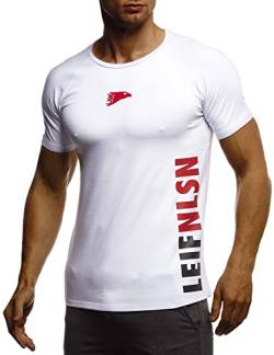 Leif Nelson Gym Herren Fitness T-Shirt Slim Fit Moderner Männer Bodybuilder Trainingsshirt Kurzarm Top Herren Sport T-Shirt - Bekleidung für Bodybuilding Training LN06279 Weiß-Rot XX-Large von Leif Nelson