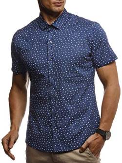 Leif Nelson Herren Hemd Kurzarm Slim Fit T-Shirt Kentkragen Stylisches Männer Freizeithemd Stretch Kurzarmhemd Jungen Basic Shirt Freizeit Sweater Kurzarmshirt LN3825 Blau Small von Leif Nelson