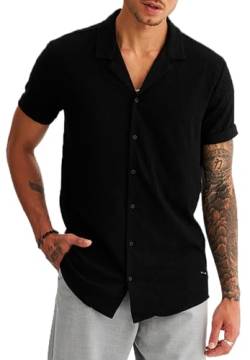 Leif Nelson Herren Hemd Kurzarm Sommer T-Shirt Strandhemd Männer Freizeithemd Kurzarmhemd Jungen Sommerhemd Basic Shirt Freizeit Sweater LN55675 Schwarz Größe S von Leif Nelson