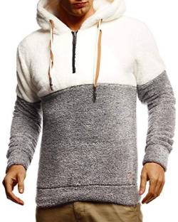 Leif Nelson Herren Hoodie Teddy Fleece Pullover mit Kapuze Kapuzenpullover für Männer Pulli Longsleeve Sweatshirt LN20100 Größe S Ecru-Anthrazit von Leif Nelson