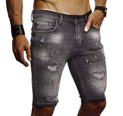 Leif Nelson Herren Jeans Shorts Sommer Jogger Kurze Hose Jeanshose Chinos Cargo Bermuda Stretch Slim Fit LN9310; W29; Schwarz von Leif Nelson