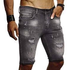 Leif Nelson Herren Jeans Shorts Sommer Jogger Kurze Hose Jeanshose Chinos Cargo Bermuda Stretch Slim Fit LN9310; W31; Schwarz von Leif Nelson