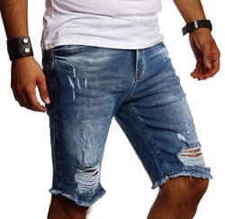 Leif Nelson Herren Jeans Shorts Sommer Kurze Jogger Hose Jeanshose Chinos Cargo Bermuda Stretch Slim Fit LN9290; W33; Blau von Leif Nelson