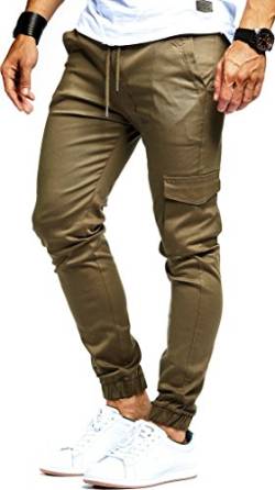 Leif Nelson Herren Jogger Chino Cargo Jeans Hose Freitzeithose LN8071; Größe XXL; Khaki von Leif Nelson