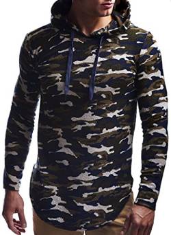 Leif Nelson Herren Kapuzenpullover Slim Fit Baumwolle-Anteil Basic weißer Männer Hoodie Kapuzenshirt Pulli Langarm Jungen schwarzer Pullover-Shirt mit Kapuze LN6300 Camouflage Medium von Leif Nelson