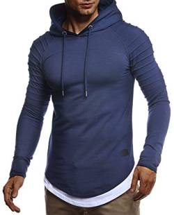 Leif Nelson Herren Kapuzenpullover Slim Fit Baumwolle-Anteil Moderner weißer Herren Hoodie-Sweatshirt-Pulli Langarm Herren schwarzer Pullover-Shirt mit Kapuze LN8155 D. Blau Medium von Leif Nelson