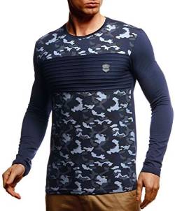 Leif Nelson Herren Langarmshirt Basic Pullover Rundhals-Ausschnitt Slim Fit Longsleeve Rundkragen Männer Pulli Sweatshirt Langarm Crew Neck LN55130 Größe M Blau von Leif Nelson