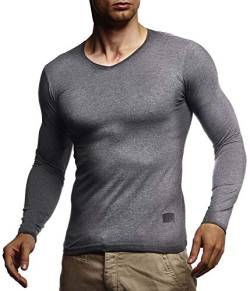 Leif Nelson Herren Langarmshirt Basic Pullover V-Ausschnitt Slim Fit Baumwolle Männer Pulli dünner Sweatshirt V-Kragen Shirt Langarm Longsleeve V-Neck LNWI2N Anthrazit Large von Leif Nelson