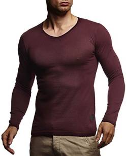 Leif Nelson Herren Langarmshirt Basic Pullover V-Ausschnitt Slim Fit Baumwolle Männer Pulli dünner Sweatshirt V-Kragen Shirt Langarm Longsleeve V-Neck LNWI2N Bordeaux X-Large von Leif Nelson