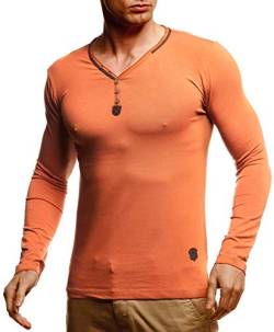 Leif Nelson Herren Longsleeve V-Ausschnitt Slim Fit Baumwolle-Anteil Basic Männer Sweatshirt Pulli weißes Langarmshirt V-Neck Pullover T-Shirt Langarm LN1470 Rot Braun X-Large von Leif Nelson