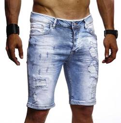 Leif Nelson Herren Männer Jungen Sommer Kurze Biker Jogger Jeans Hose Shorts Jeanshose Chinos Cargo Bermuda Basic 5-Pocket Destroyed Used Stretch Freizeithose Denim Slim Fit LN1977; W38; Hell Blau von Leif Nelson