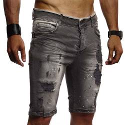 Leif Nelson Herren Männer Jungen Sommer Kurze Biker Jogger Jeans Hose Shorts Jeanshose Chinos Cargo Bermuda Basic 5-Pocket Destroyed Used Stretch Freizeithose Denim Slim Fit LN1977; W38; Schwarz von Leif Nelson