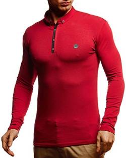 Leif Nelson Herren Polo-Shirt Langarmshirt Slim Fit Baumwolle-Anteil Basic Männer Longsleeve Pulli Weinrotes Sweatshirt Poloshirt Pullover T-Shirt Langarm LN55135 Weinrot Medium von Leif Nelson