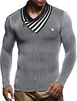 Leif Nelson Herren Pullover Strickpullover Hoodie Basic Schalkragen Sweatshirt Longsleeve Langarm Sweater Feinstrick LN1425; Gr__e M, Schwarz-Ecru von Leif Nelson