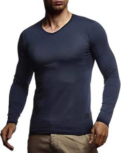 Leif Nelson Herren Pullover V-Ausschnitt Slim Fit Schwarzer Männer Longsleeve dünner Pulli Sweatshirt Langarmshirt Jungen Hoodie T-Shirt Langarm Oversize WI2 Dunkelblau XL von Leif Nelson