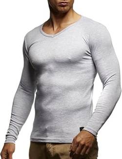 Leif Nelson Herren Pullover V-Ausschnitt Slim Fit Schwarzer Männer Longsleeve dünner Pulli Sweatshirt Langarmshirt Jungen Hoodie T-Shirt Langarm Oversize WI2 Grau M von Leif Nelson