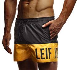 Leif Nelson Herren Sommer Badehosen Badeshorts Schwimmhose Schwimmshorts Beachshorts LN9240; Large; Schwarz-Gelb von Leif Nelson