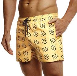 Leif Nelson Herren Sommer Badeshorts mit Taschen Männer Badehose Schwimmshorts Herren Schwimmhose-Beachshorts Jungen Strand Shorts Kurze Hosen Cargo Bermuda Chino LN92500 Gelb X-Large von Leif Nelson