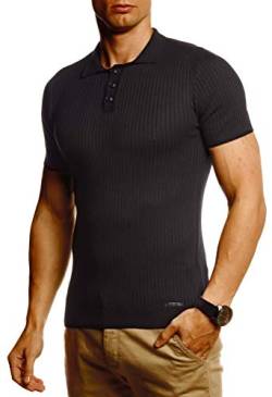 Leif Nelson Herren Sommer T-Shirt Poloshirt Slim Fit aus Feinstrick Cooles Basic Männer Polo-Shirt Crew Neck Jungen Kurzarmshirt Polo Shirt Sweater Kurzarm LN20763 Schwarz Large von Leif Nelson