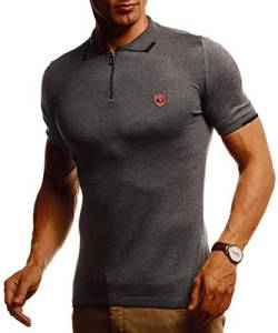 Leif Nelson Herren Sommer T-Shirt Poloshirt Slim Fit aus Feinstrick Cooles Basic Männer Polo-Shirt Crew Neck Jungen Kurzarmshirt Polo Shirt Sweater Kurzarm LN20764 Anthrazit X-Large von Leif Nelson