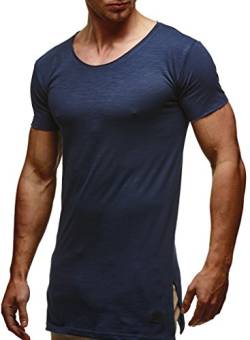 Leif Nelson Herren Sommer T-Shirt Rundhals-Ausschnitt Slim Fit Baumwolle-Anteil Moderner Männer T-Shirt Crew Neck Hoodie-Sweatshirt Kurzarm lang LN6336 Dunkel Blau Small von Leif Nelson