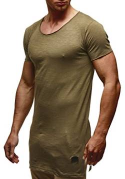 Leif Nelson Herren Sommer T-Shirt Rundhals-Ausschnitt Slim Fit Baumwolle-Anteil Moderner Männer T-Shirt Crew Neck Hoodie-Sweatshirt Kurzarm lang LN6336 Khaki Large von Leif Nelson