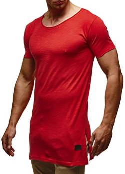 Leif Nelson Herren Sommer T-Shirt Rundhals-Ausschnitt Slim Fit Baumwolle-Anteil Moderner Männer T-Shirt Crew Neck Hoodie-Sweatshirt Kurzarm lang LN6336 Rot Large von Leif Nelson