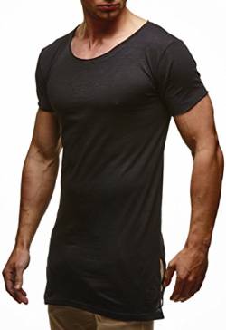 Leif Nelson Herren Sommer T-Shirt Rundhals-Ausschnitt Slim Fit Baumwolle-Anteil Moderner Männer T-Shirt Crew Neck Hoodie-Sweatshirt Kurzarm lang LN6336 Schwarz Small von Leif Nelson